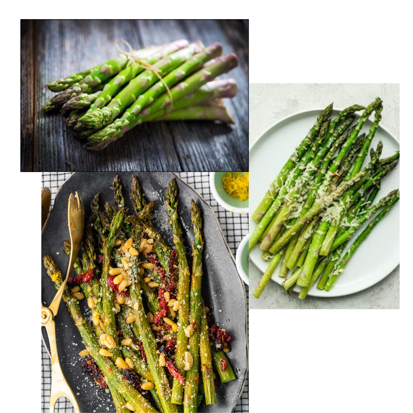 Dish ideas you can make with your freshly harvest asparagus. Des idées de plats que vous pouvez préparer avec vos asperges fraîchement récoltées.