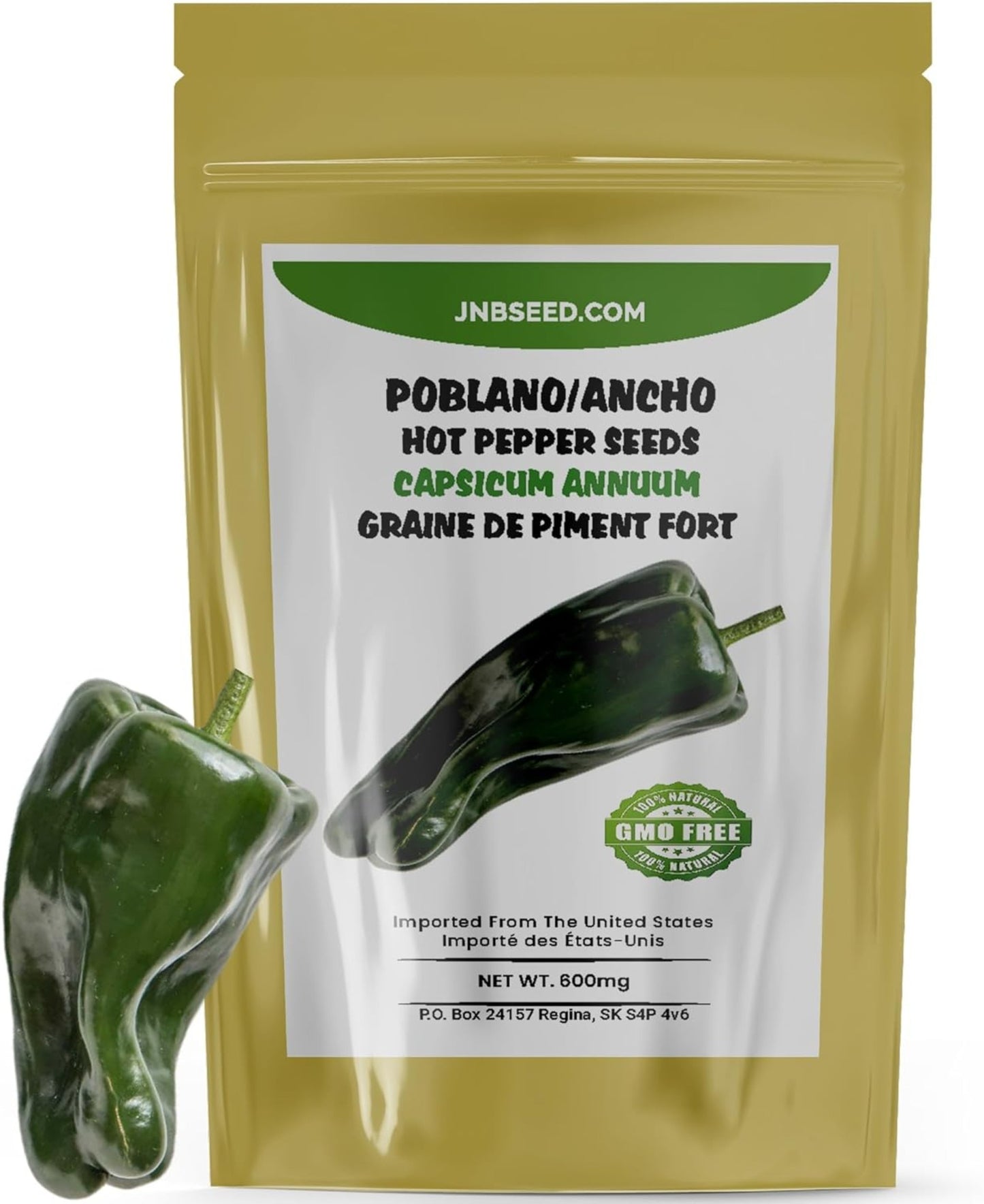 Poblano pepper seeds in a pack Poblano graines de poivre dans un paquet