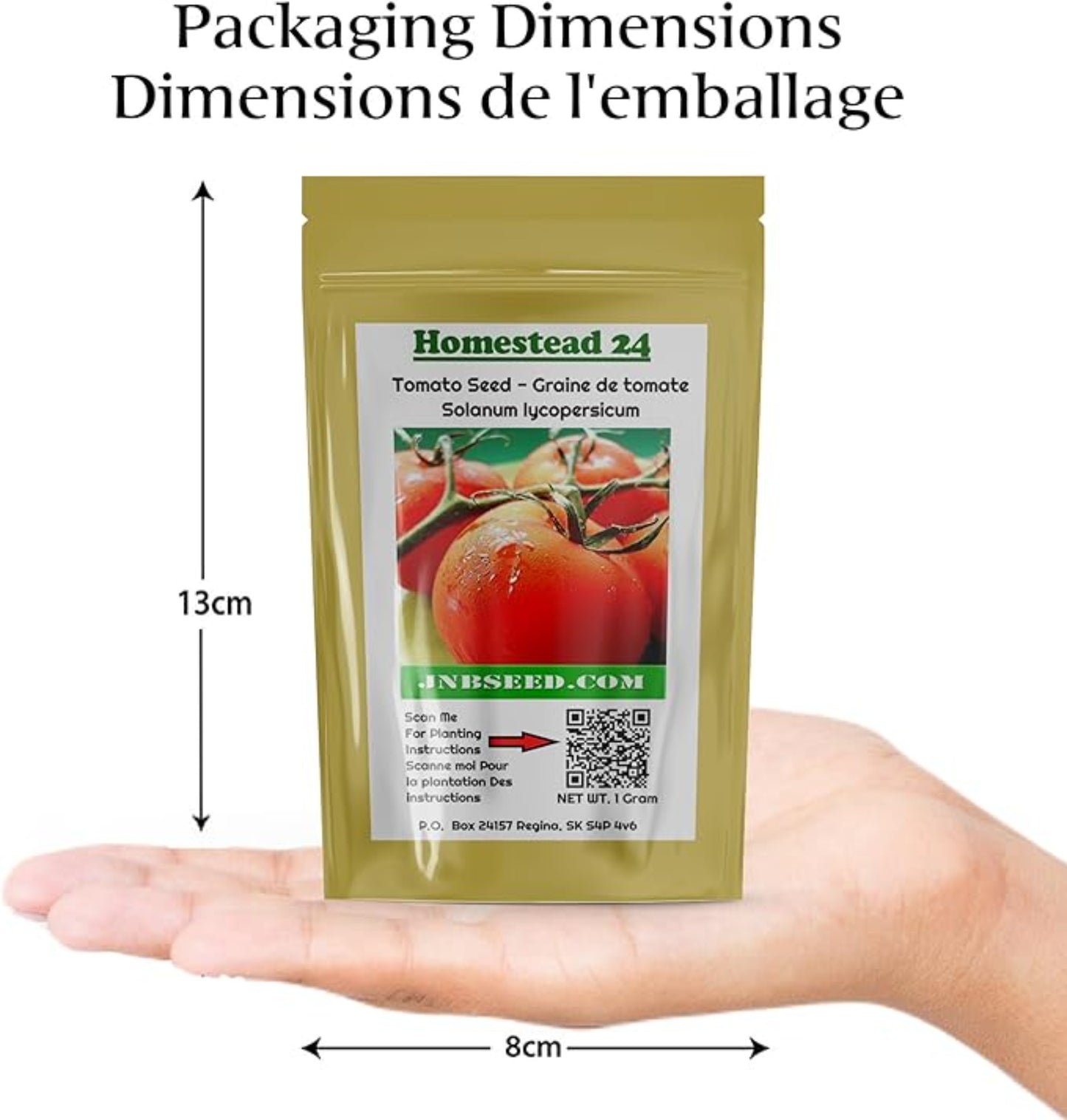 Packaging Dimension of Homestead 24 Tomato Seeds Dimension d'emballage des graines de tomates Homestead 24
