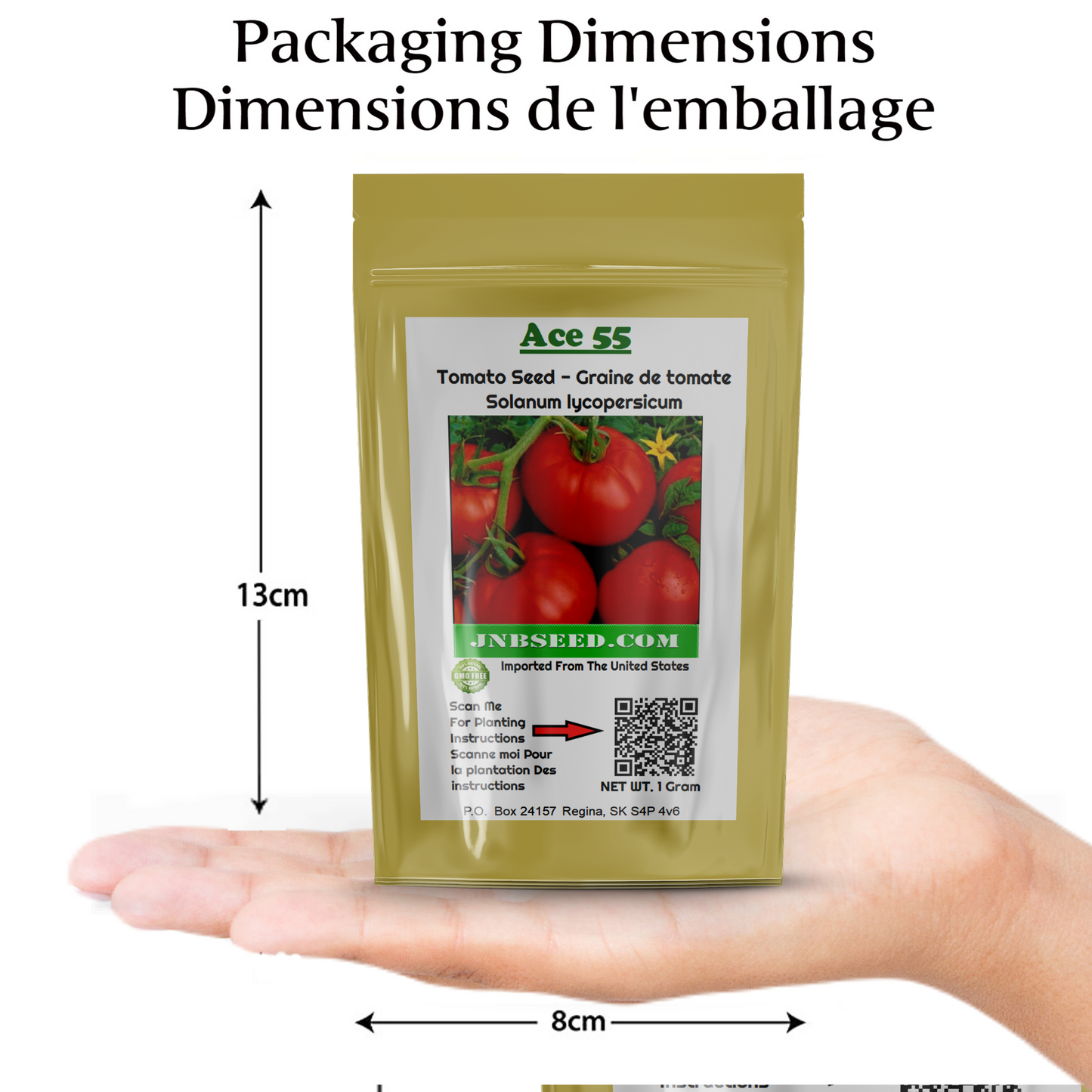 non-gmo tomato seeds packaging dimensions dimensions de l'emballage des graines de tomates sans OGM solanum lycopersium