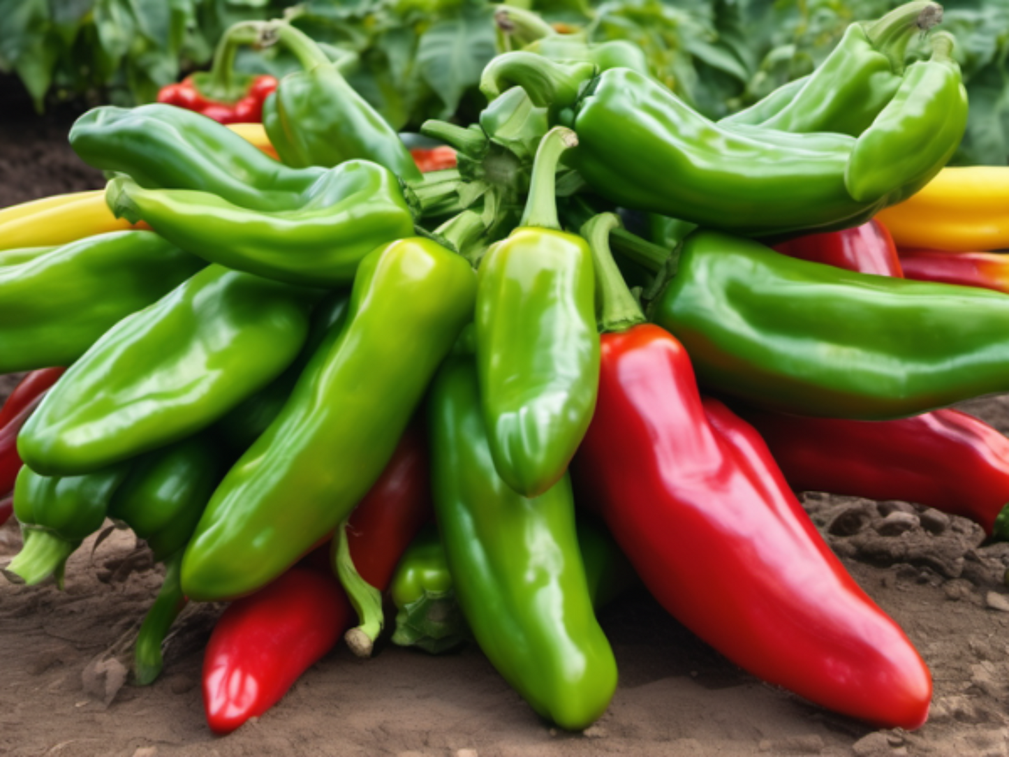 Bunch of Cubanelle peppers in the garden Bunch de poivrons de Cubanelle dans le jardin