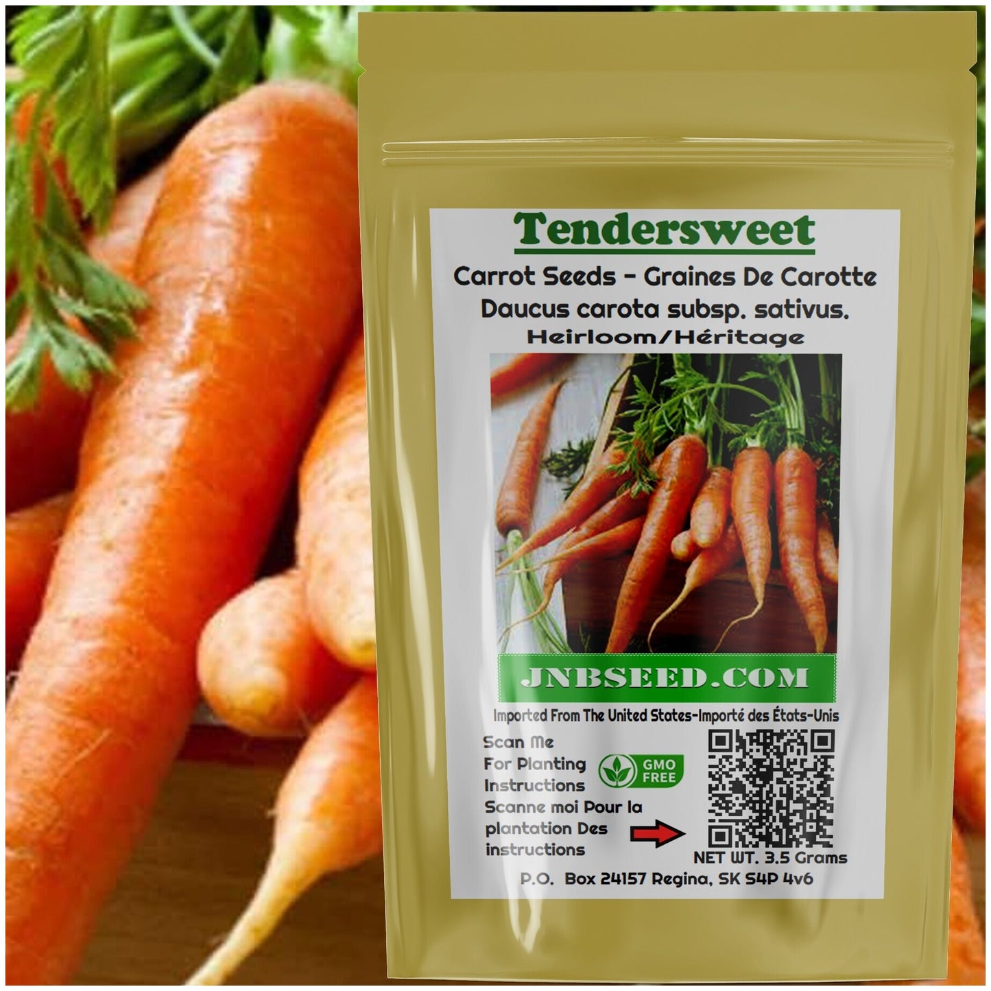 Tendersweet Carrot Seeds for your exclusive Planting. Graines de carotte douce-tendre pour votre plantation exclusive.