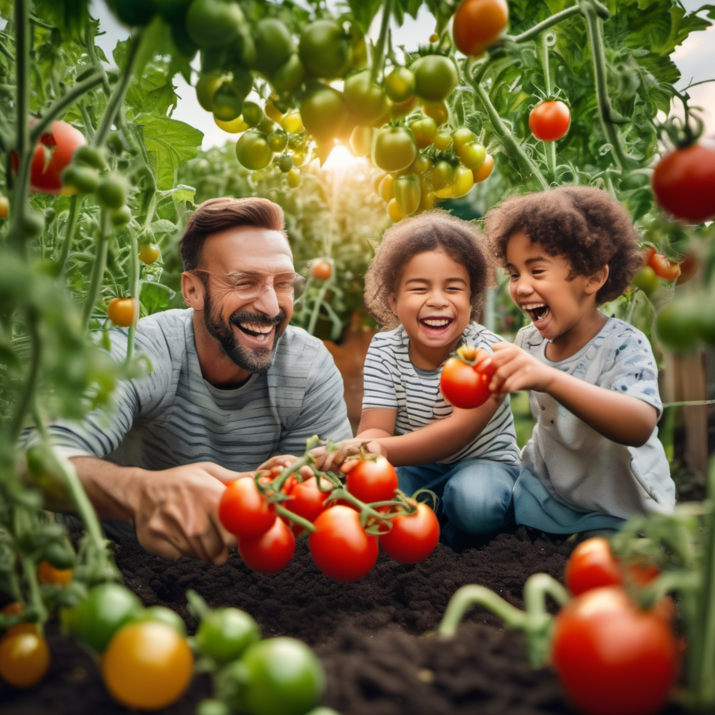 Cherokee Purple tomato plant Canadian family garden Plant de tomate Cherokee Purple dans un joyeux jardin familial canadien