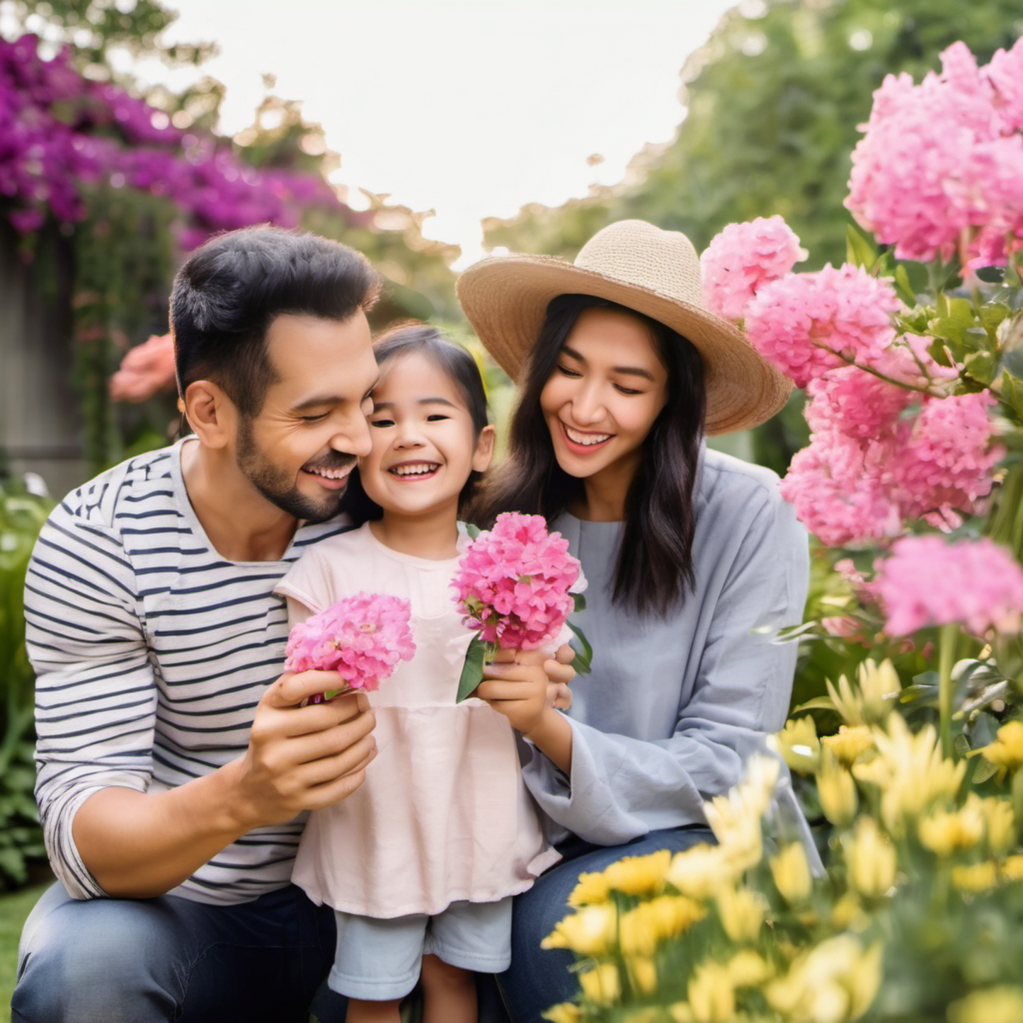 Flower Seeds for a Sweet Sultan Mix with happy family Graines de fleurs pourun mélange Sweet Sultan avec une famille heureuse