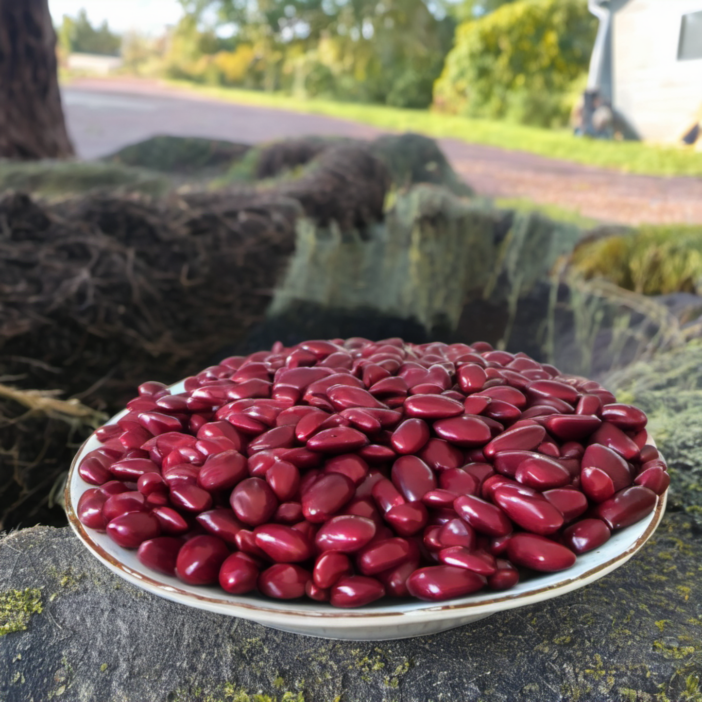 Dark Kidney Bean Seeds on a plate Graines de haricots noirs sur une assiette