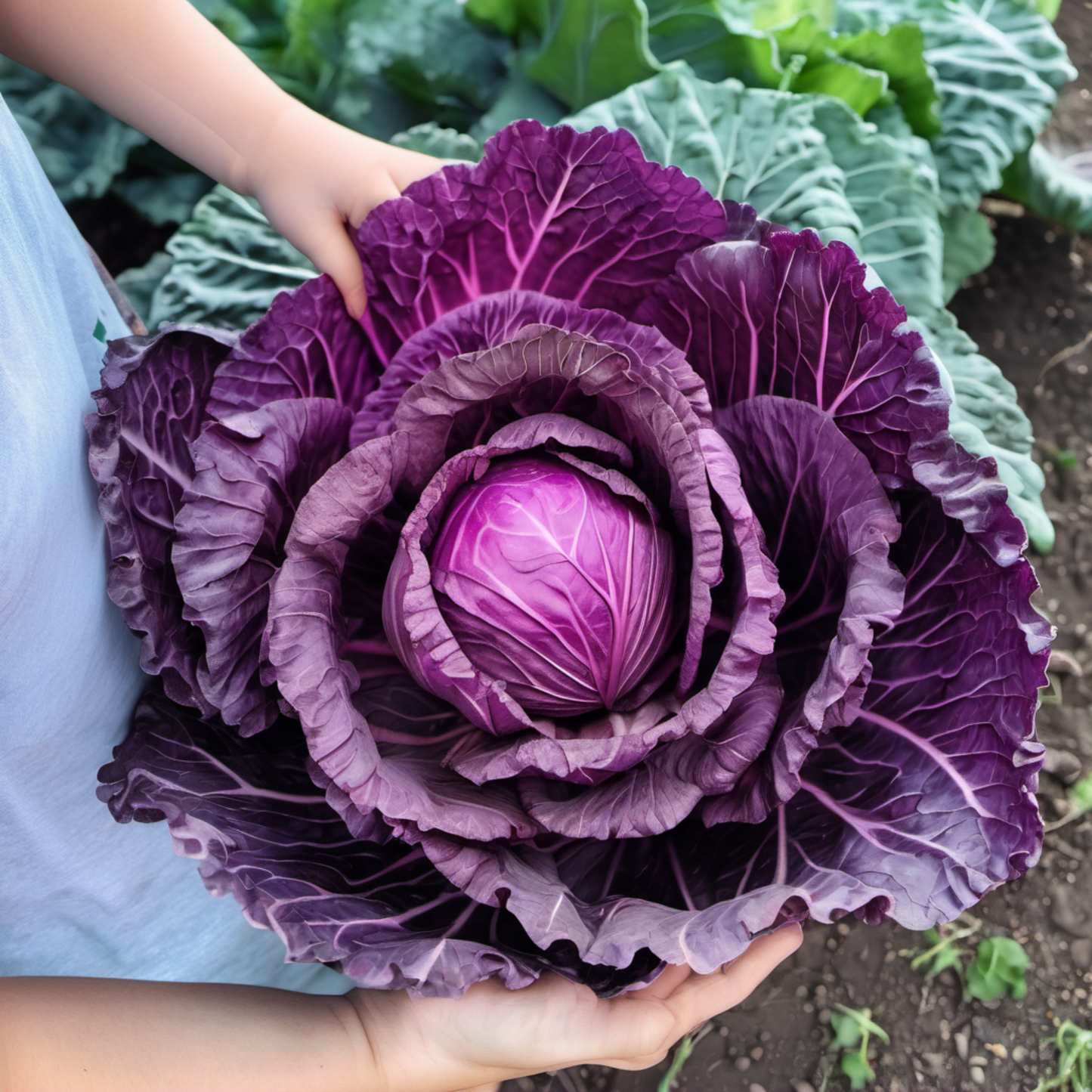 A Boy holding Red cabbage Un garçon tenant du chou rouge