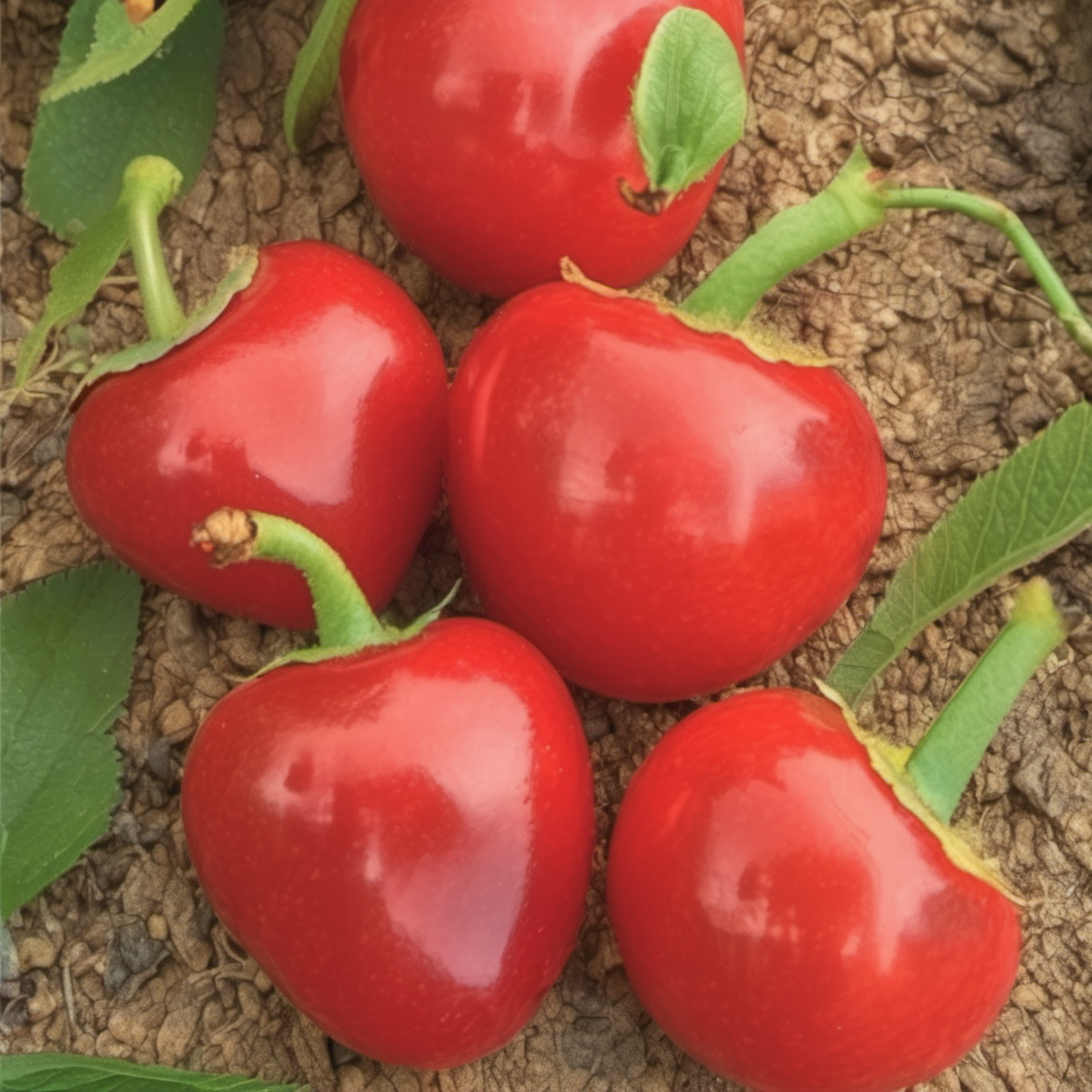 Red Hot Cherry Peppers on the ground Red Hot Cherry Peppers sur le sol