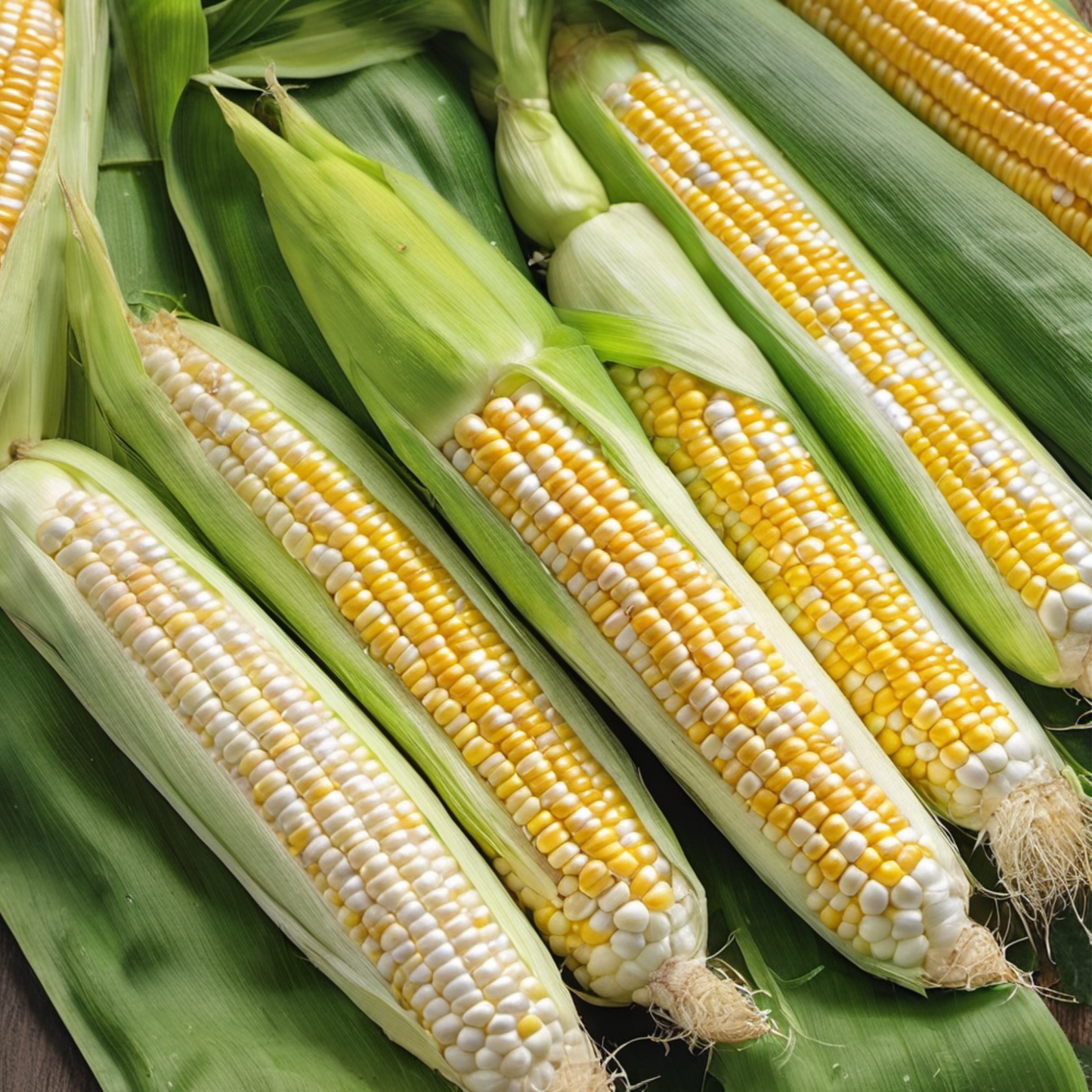 Stowells Everygreen vibrant illustration of corn on the cob. Stowells Everygreen illustration vibrante de maïs en épi.