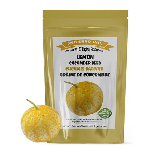 A bag of lemon seeds with a ripe, yellow fruit.Un sachet de graines de citron avec un fruit jaune mûr.