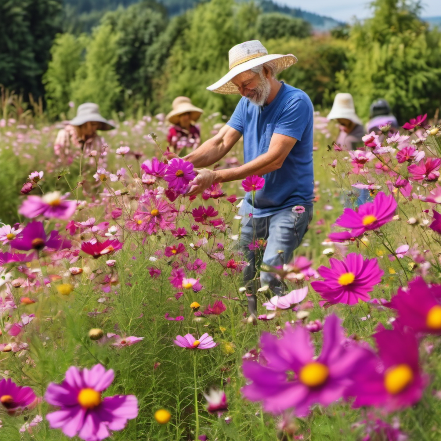 Seeds for growing tall cosmos flowers. Graines pour faire pousser de grandes fleurs de cosmos.