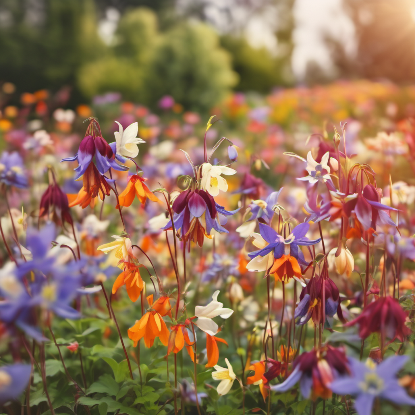 Colorful mix of Dwarf Columbine Flower Seeds. Mélange coloré de graines de fleurs d’ancolie naine