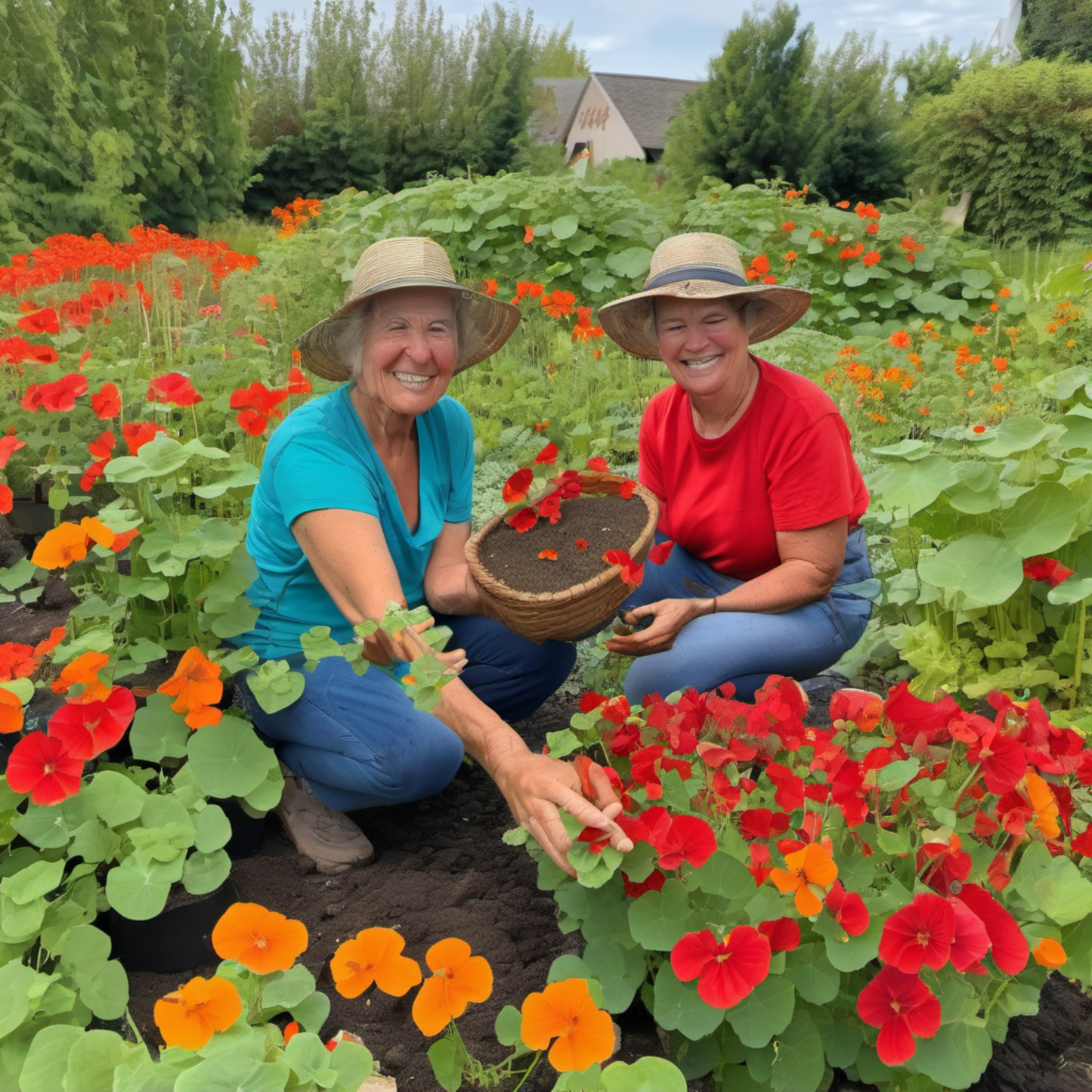 Stunning plant variety, Empress of India Nasturtium. Superbe variété de plantes, capucine de l’impératrice des Indes.