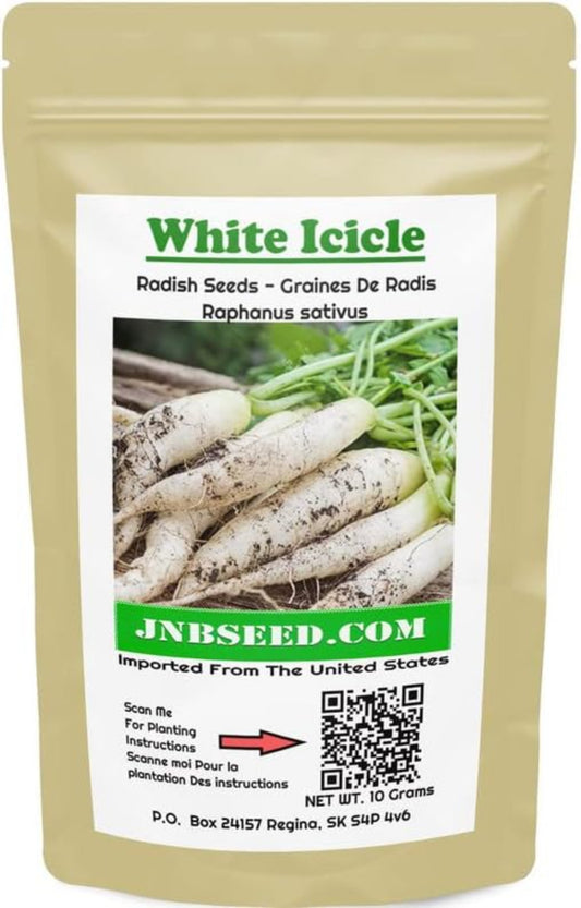 White Icicle Radish Seeds pack for Canada planting Pack de graines de radis blanc pour la plantation au Canada