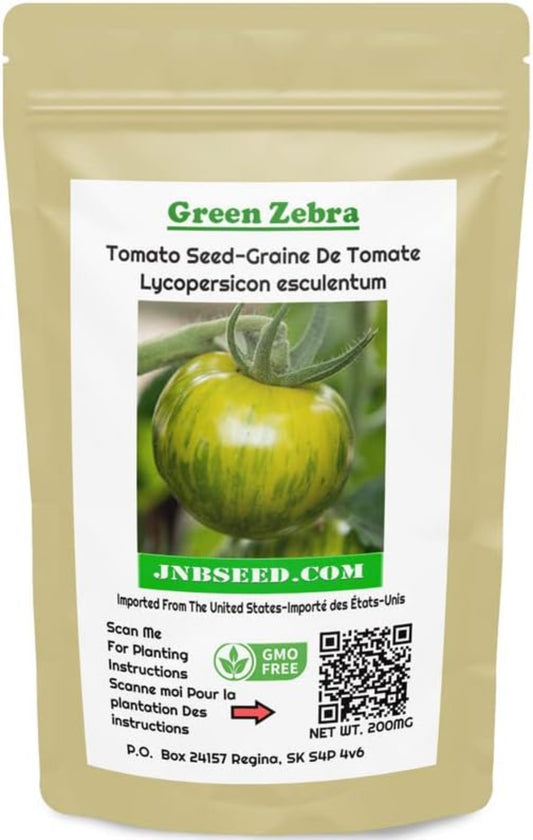 Green Zebra Tomato Seeds in a pack Graines de tomates Zebra vertes dans un paquet