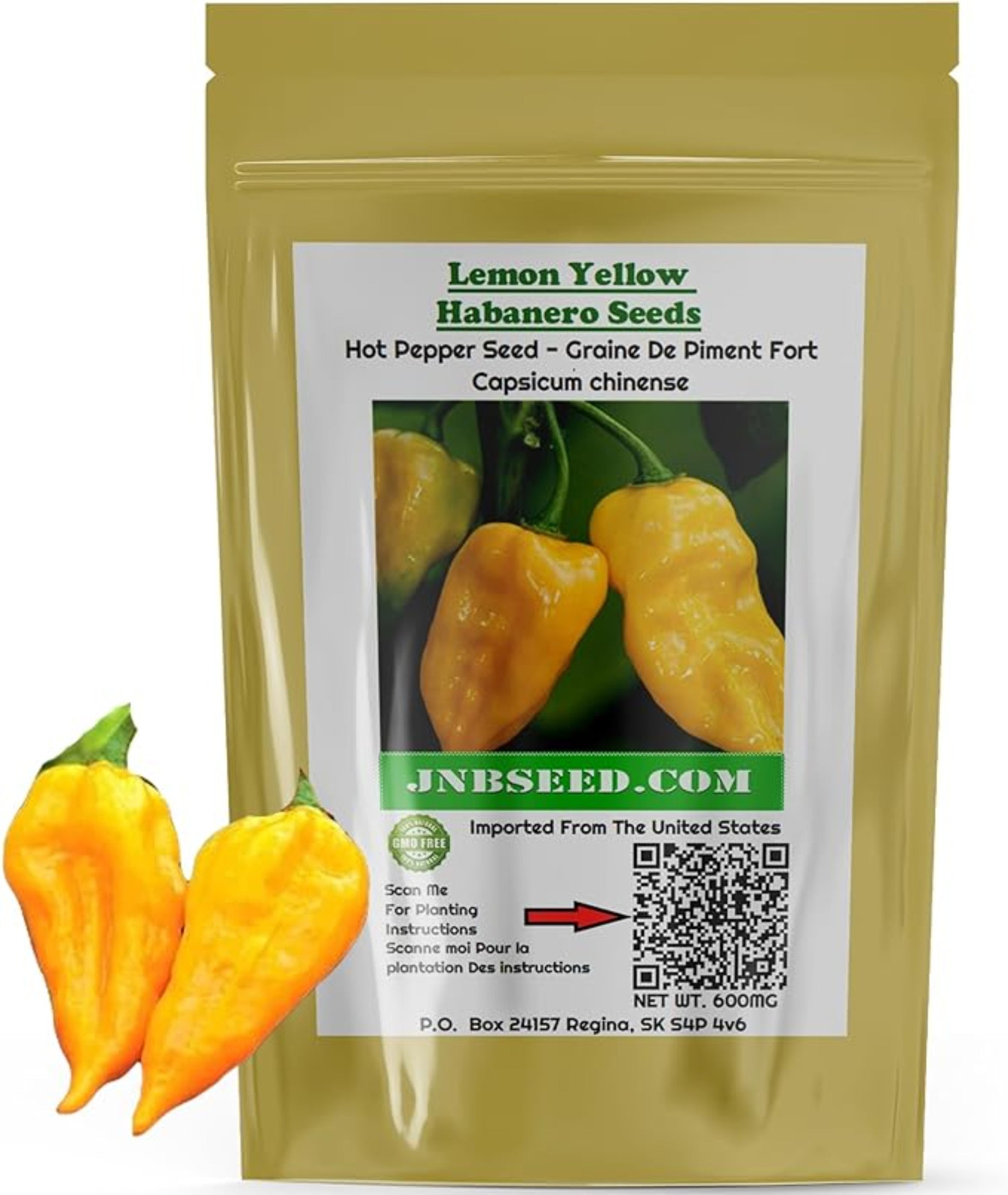 Pack of Lemon Yellow Habanero Pepper Seeds Paquet de graines de piment Habanero jaune citron