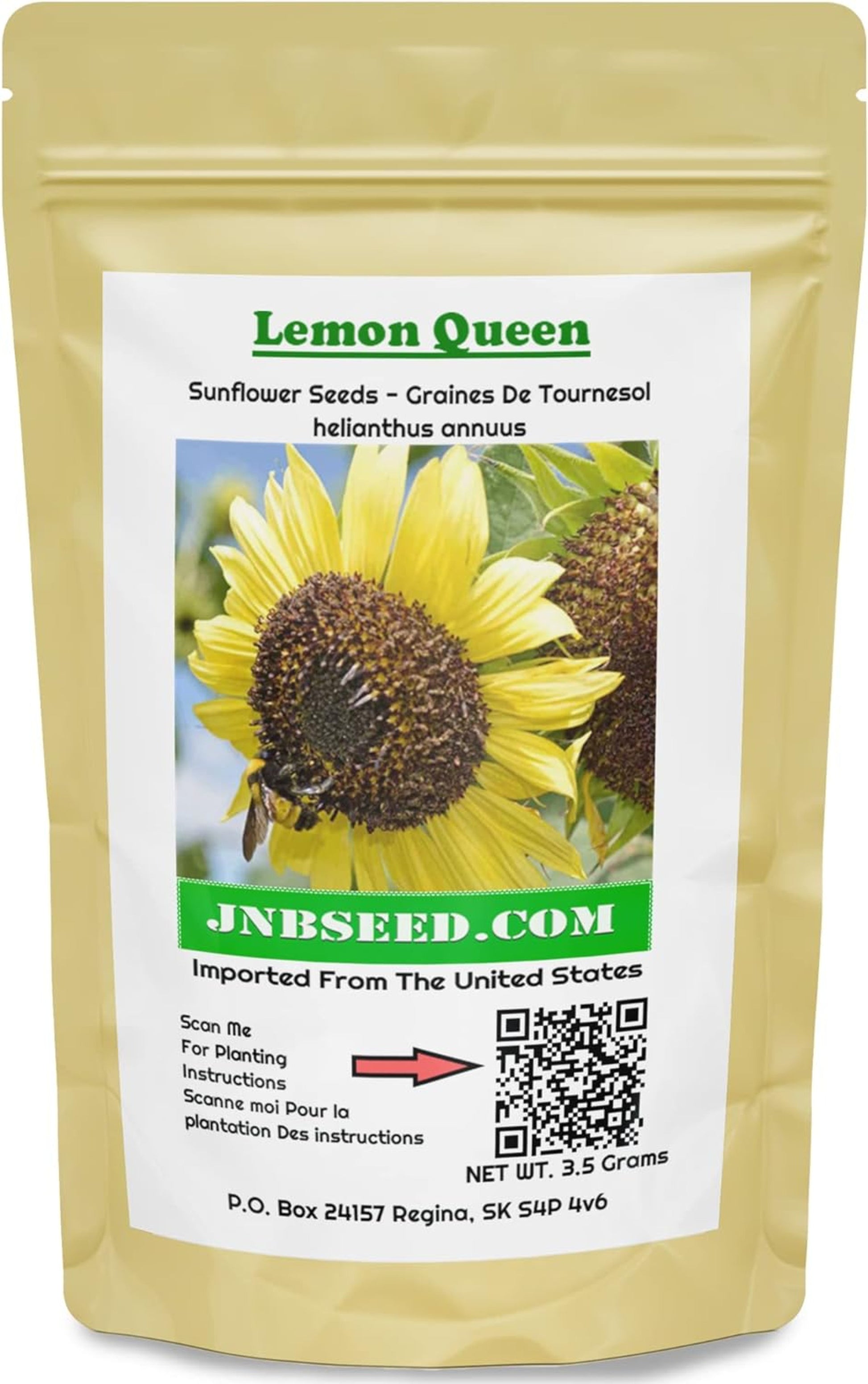 Lemon Queen Sunflower Seeds in a pack Graines de tournesol Lemon Queen en paquet