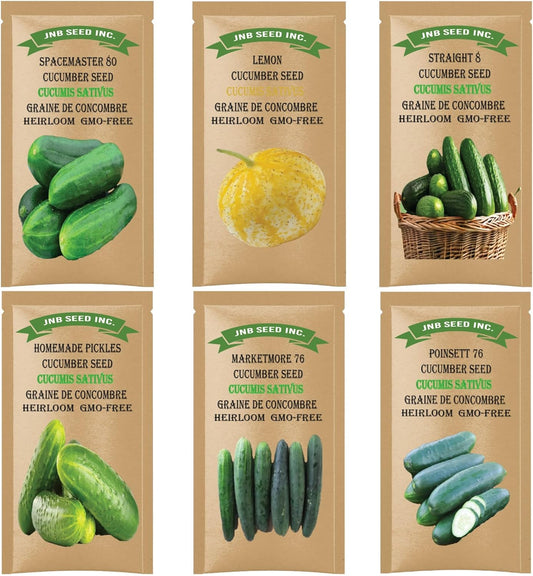 5 Cucumber Variety Pack - Grow Indoors or Outdoors | 50+ Seeds Each | Spacemaster, Straight 8, Homemade Pickles, Lemon, Poinsett 76, Marketmore 76 | for Canada