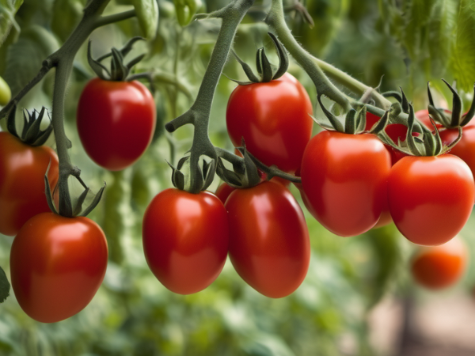 Roma VF Tomatoes on its stem Roma VF Tomates sur sa tige