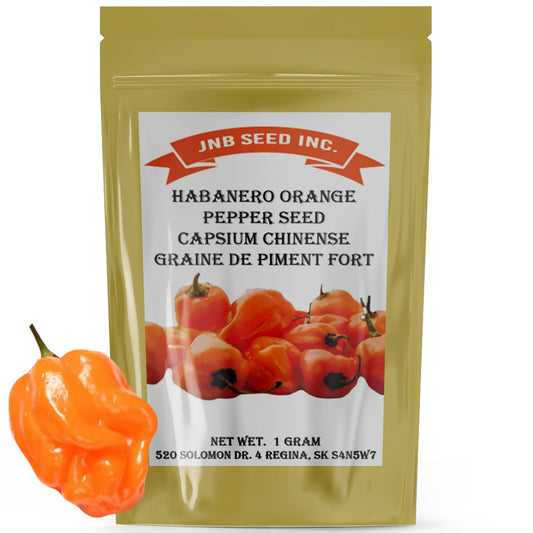 Packet of Habanero Orange Pepper seeds ready for planting Paquet de graines de poivre orange Habanero prêtes à être plantées