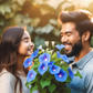 Two people enjoying the Breathtaking beauty of Blue Star Morning Glory Garden Flower Deux personnes appréciant la beauté à couper le souffle de la fleur du jardin Blue Star Morning Glory