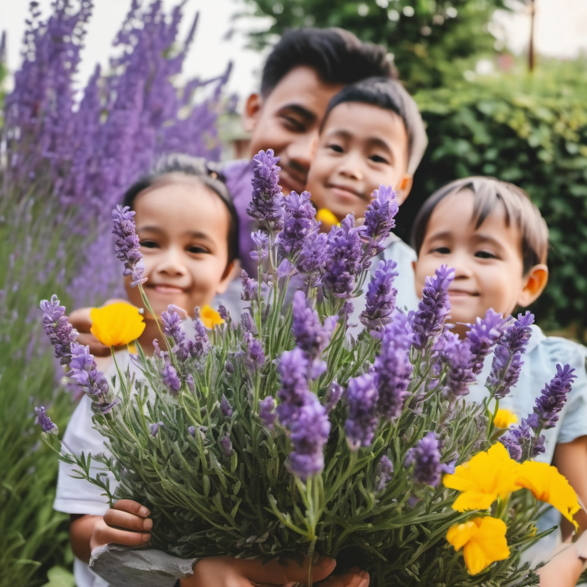 Blooming Vera Lavender in the Garden with family Lavande Vera en fleurs dans le jardin en famille 