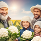 Close-up view of healthy Snowball Y Improved Cauliflowers held by family Vue rapprochée des choux-fleurs Snowball Y améliorés en bonne santé détenus par la famille