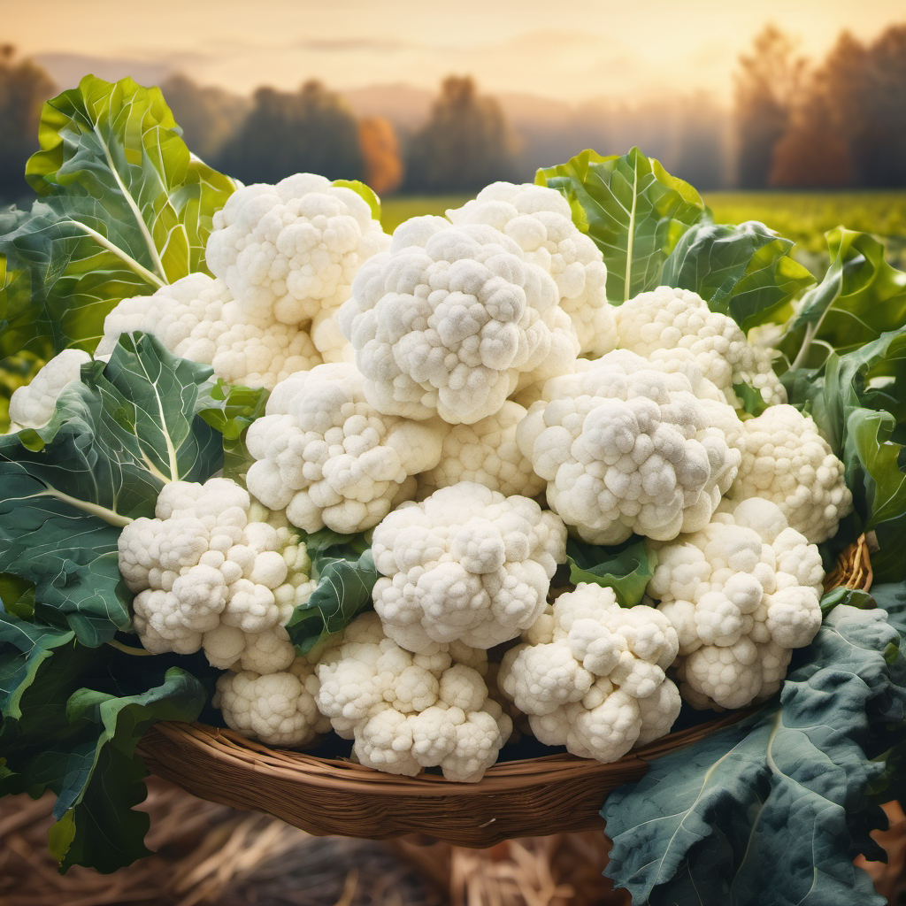 bulk of cauliflower on a basket gros morceau de chou-fleur sur un panier