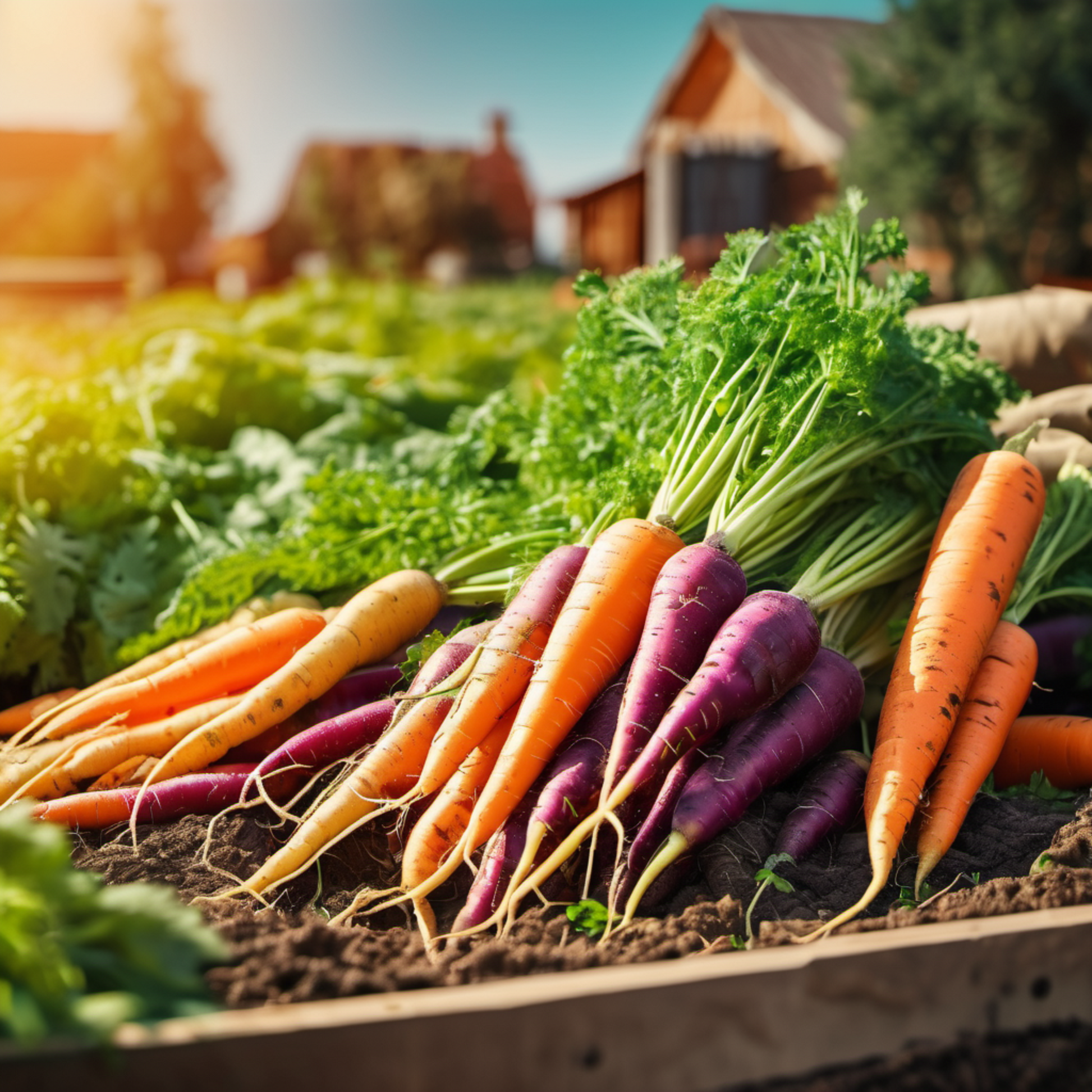 Close-up of Rainbow Mix Carrots in a garden bed Close-up de carottes Rainbow Mix dans un lit de jardin