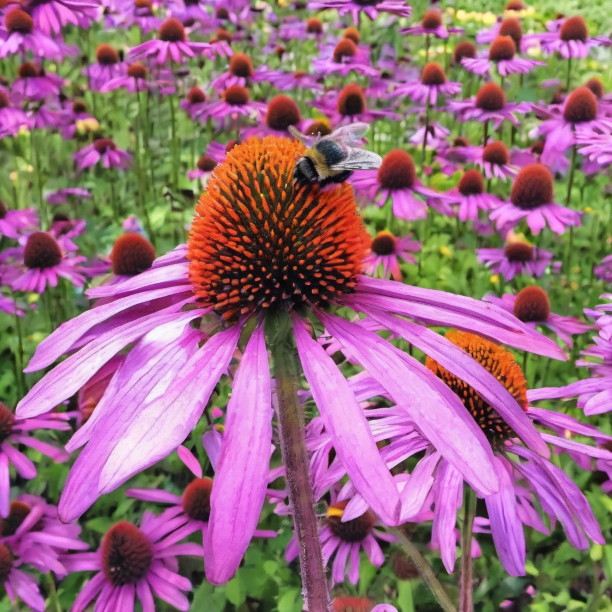 Bee on purple coneflower in the garden Abeille sur coneflower pourpre dans le jardin