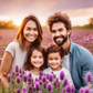 family enjoying the view of Gorgeous Purple Prairie Clover Flowers in a natural habitat famille profitant de la vue sur les magnifiques fleurs de trèfle violet des prairies dans un habitat naturel