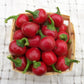 Bunch of red cherry hot pepper in a basket Bouquette de poivre rouge de cerise dans un panier